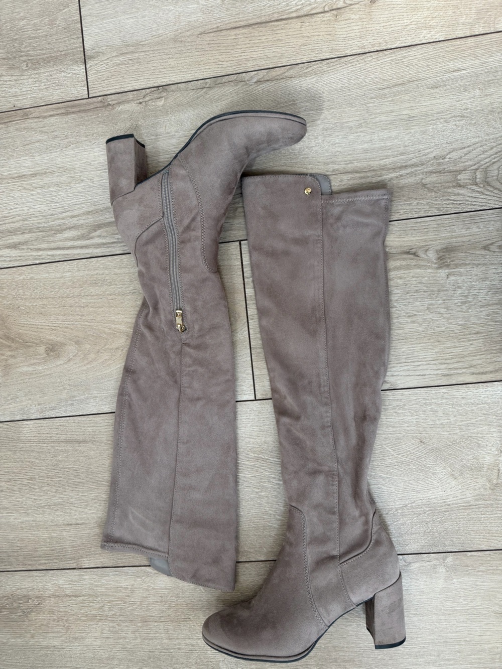 Liz Claiborne Over-the-Knee Taupe Suede Boots with Side Zipper